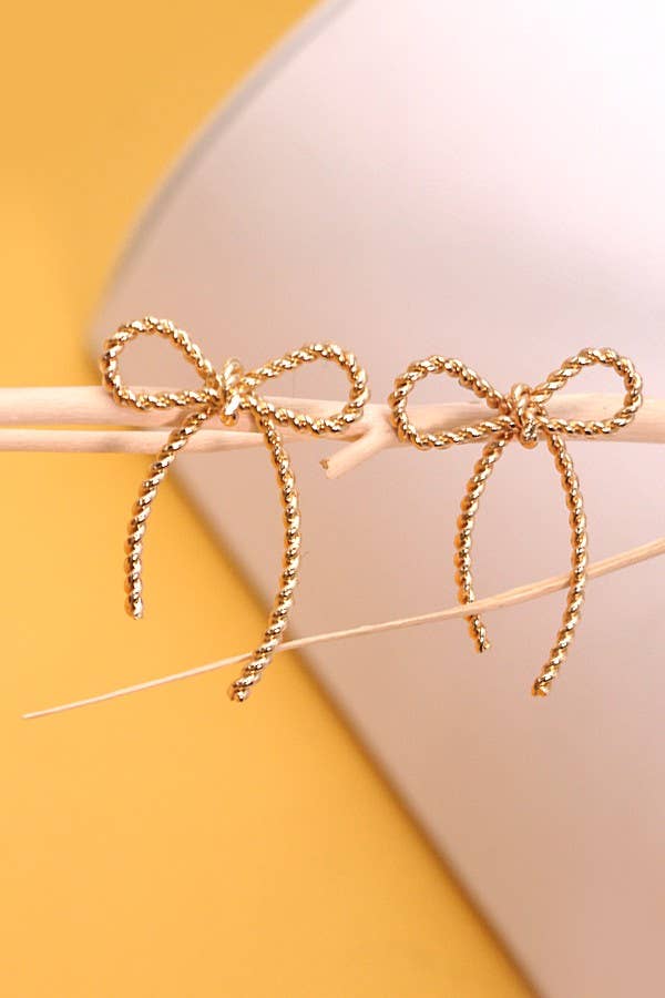 Gold Twisted Rope Bow Stud Earrings