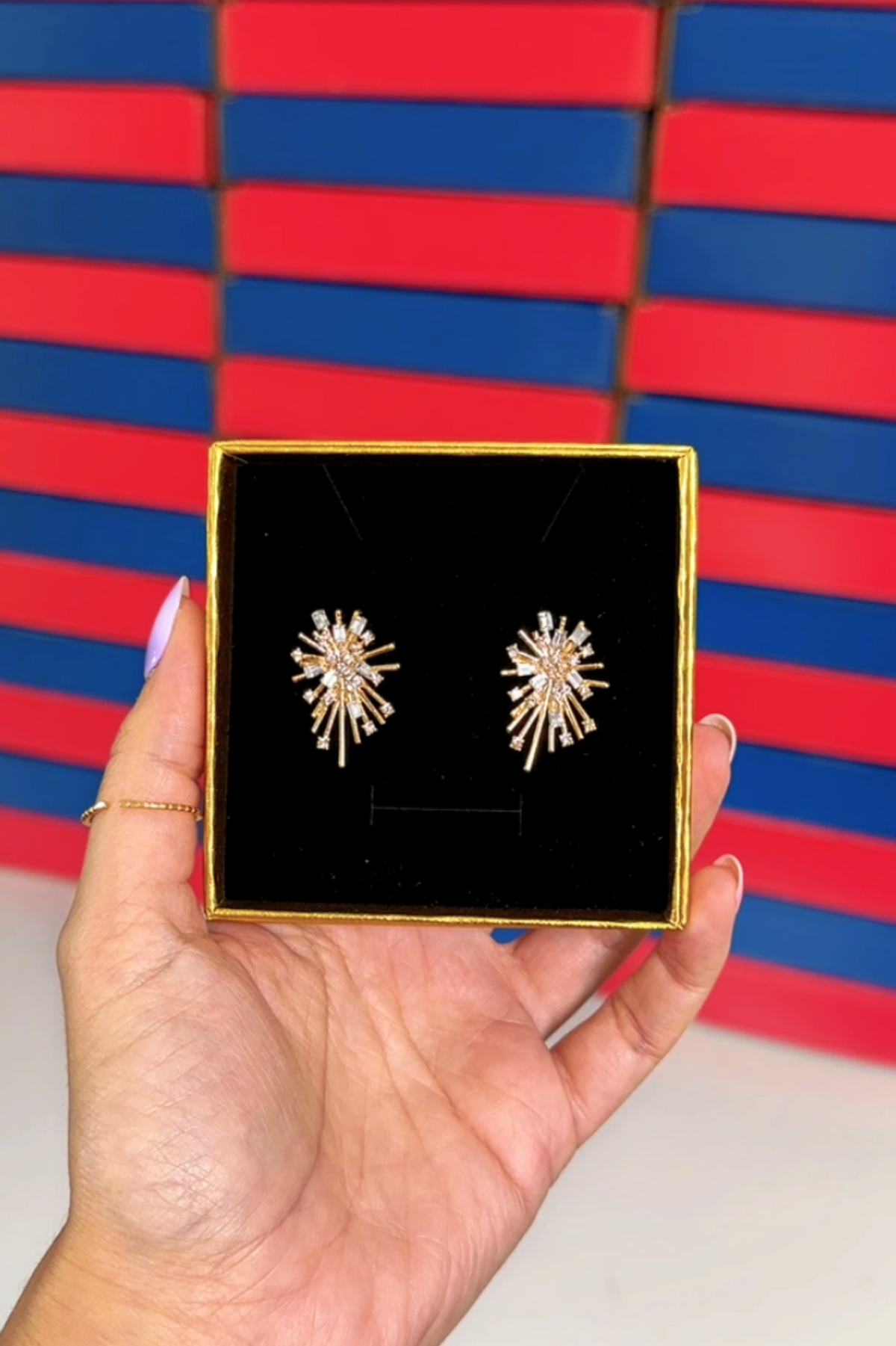Gold Rhinestone Firework Earrings