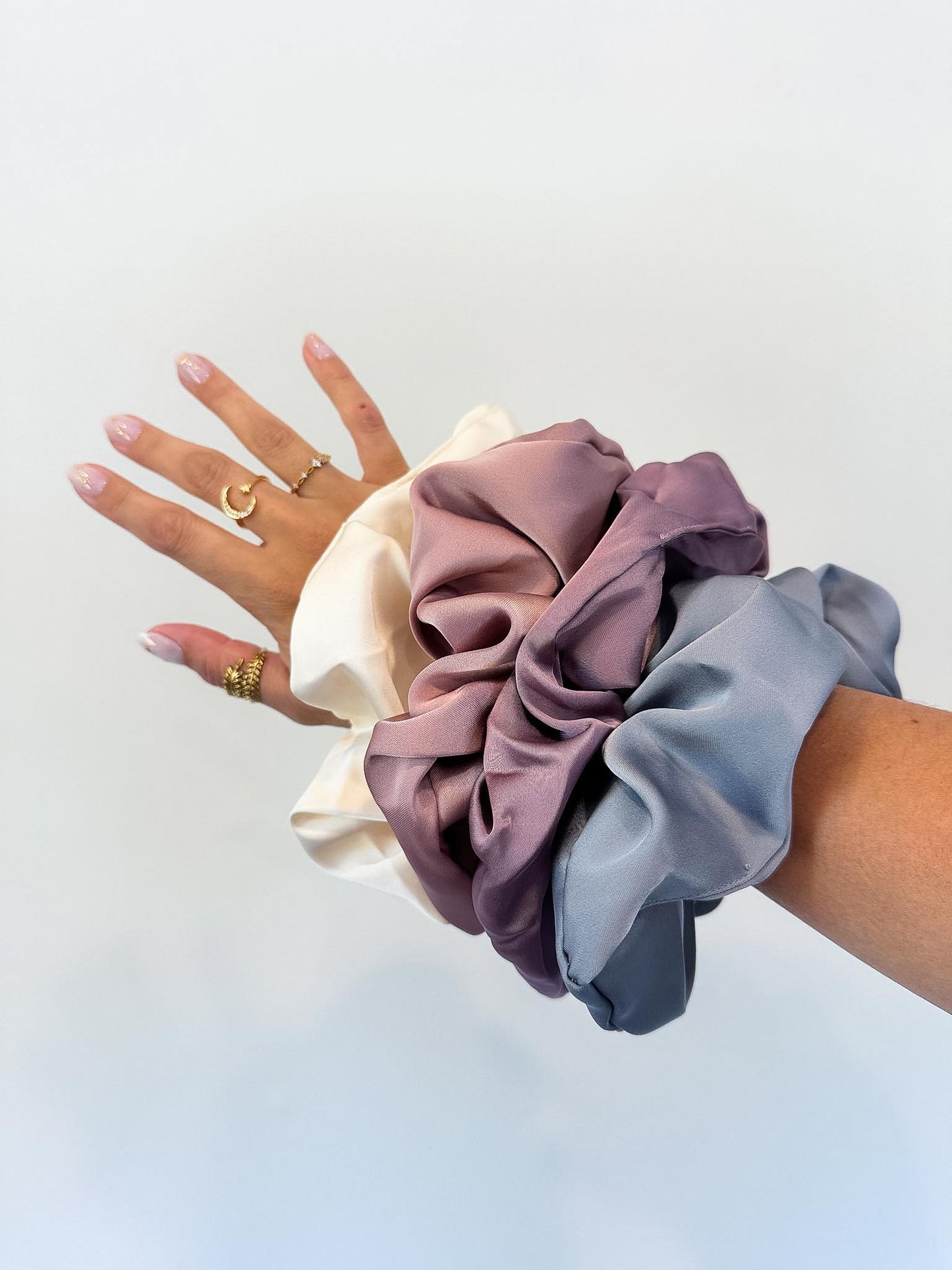 Satin Oversized Scrunchie Set (Cool Tones)