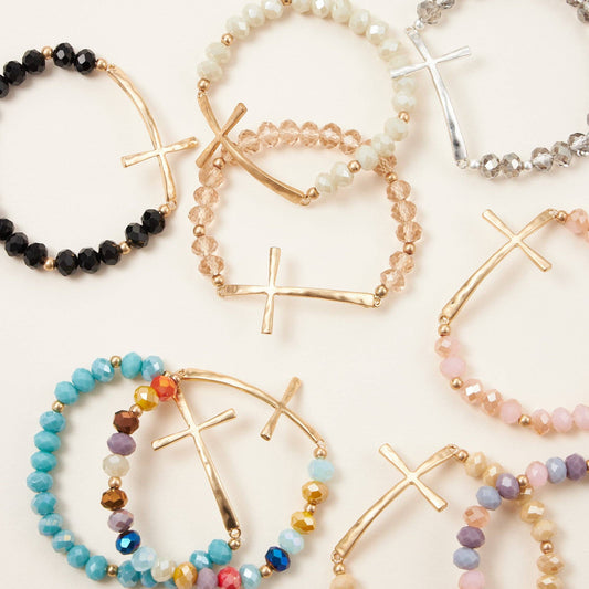 Glass Beaded Bracelet with Cross Charm
