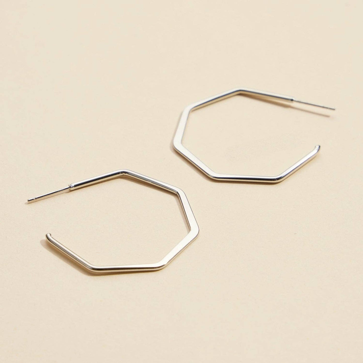Gold Dipped Geometric Hexagon Hoop Earrings
