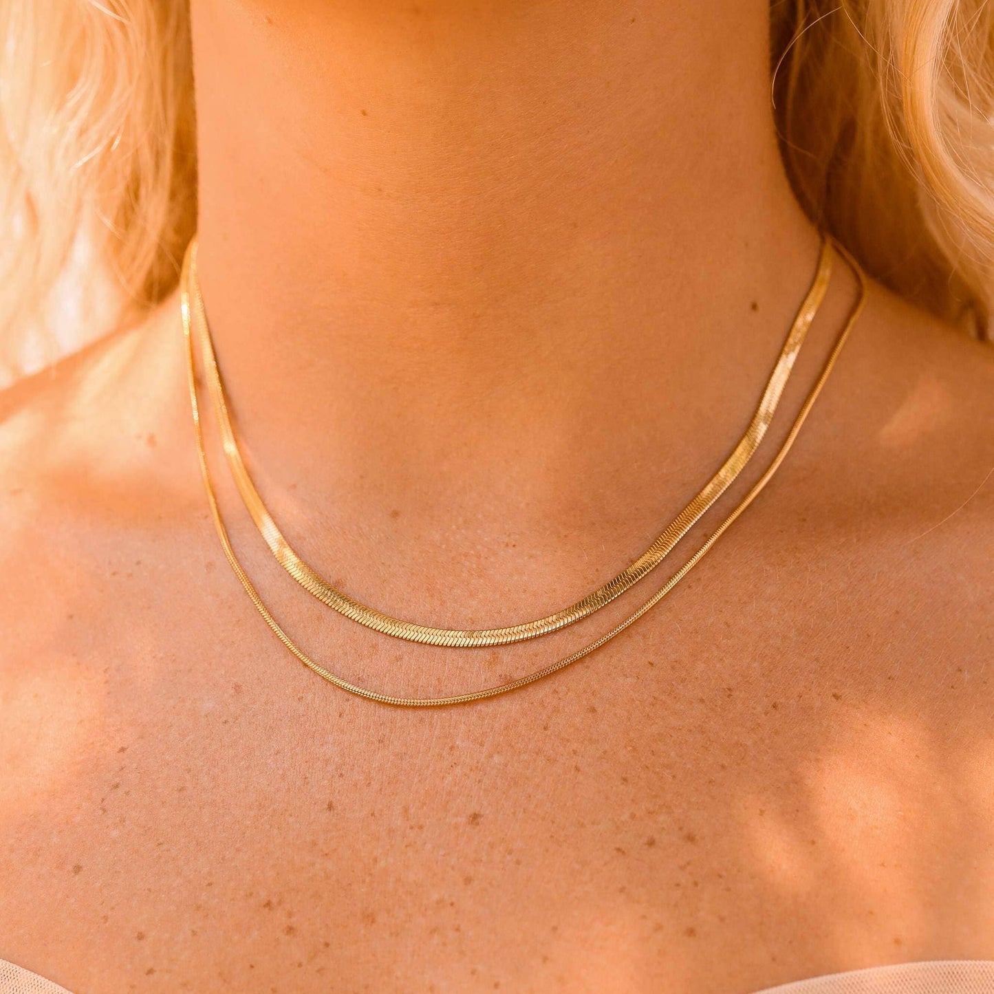 18K Gold Stainless Steel Herringbone Chain Necklace