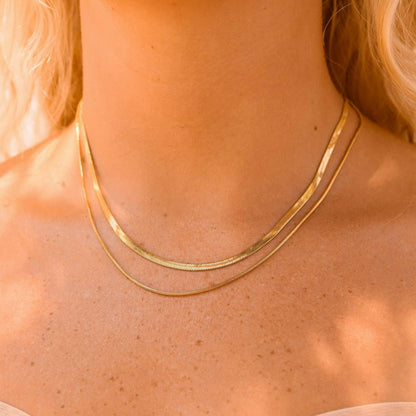 18K Gold Stainless Steel Herringbone Chain Necklace