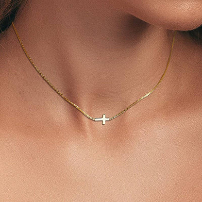 18K Gold Stainless Steel Sideways Cross Necklace