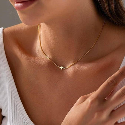 18K Gold Stainless Steel Sideways Cross Necklace