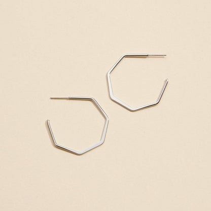Gold Dipped Geometric Hexagon Hoop Earrings