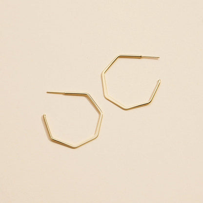 Gold Dipped Geometric Hexagon Hoop Earrings