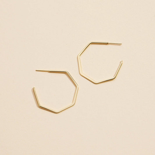 Gold Dipped Geometric Hexagon Hoop Earrings