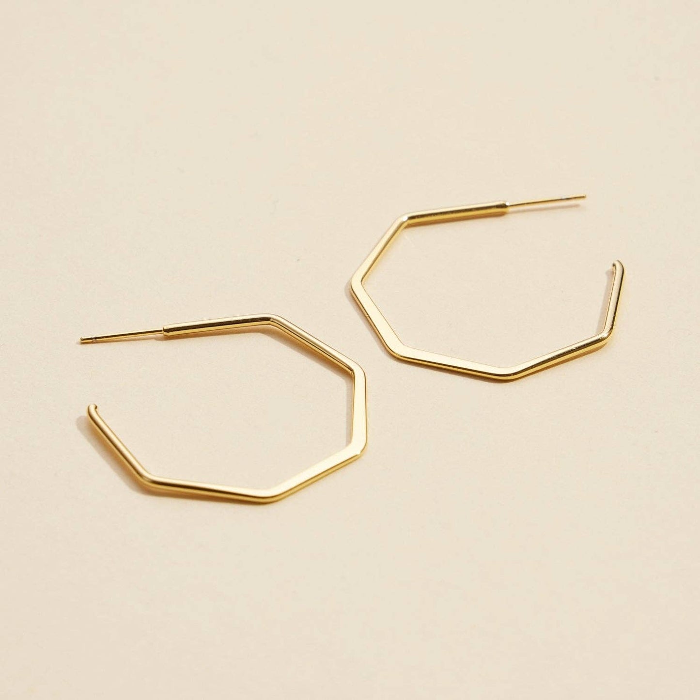 Gold Dipped Geometric Hexagon Hoop Earrings