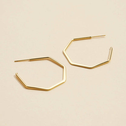 Gold Dipped Geometric Hexagon Hoop Earrings