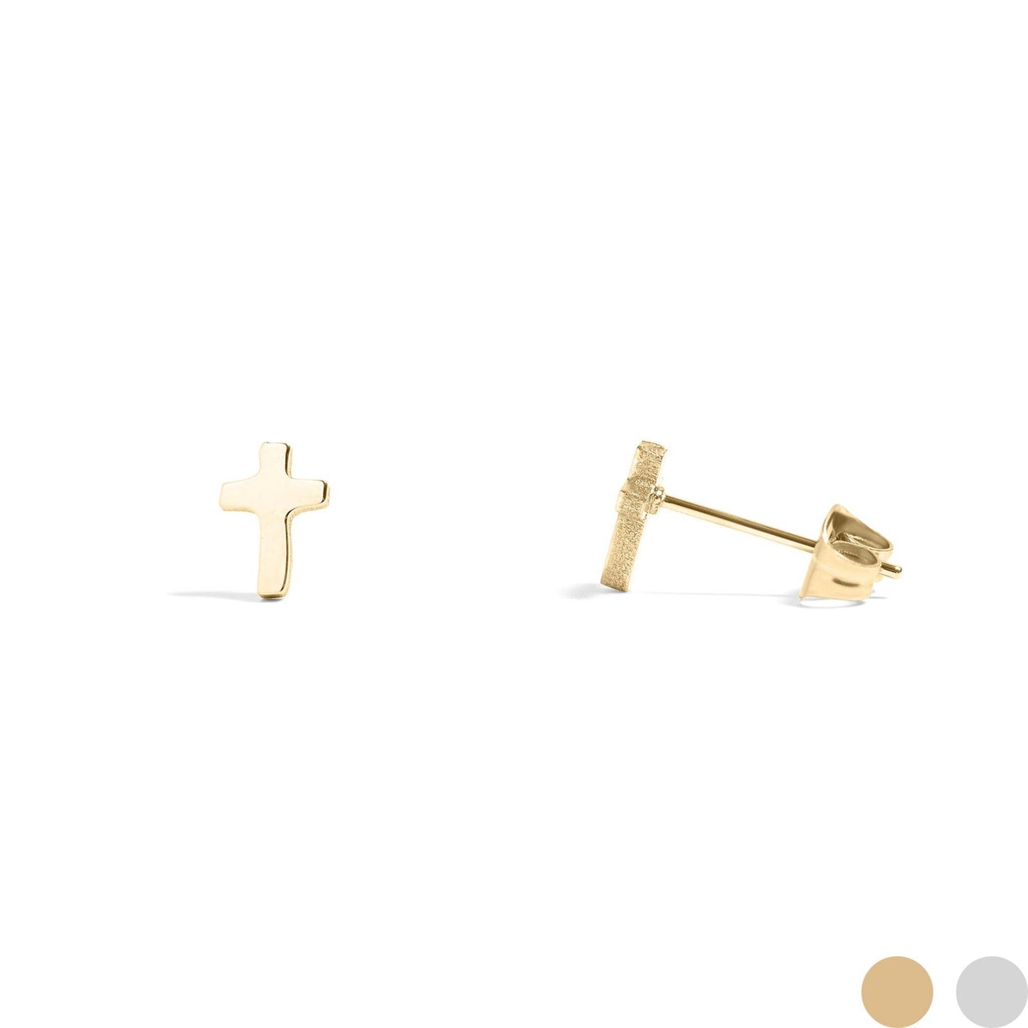 Gold cross earrings on a white background