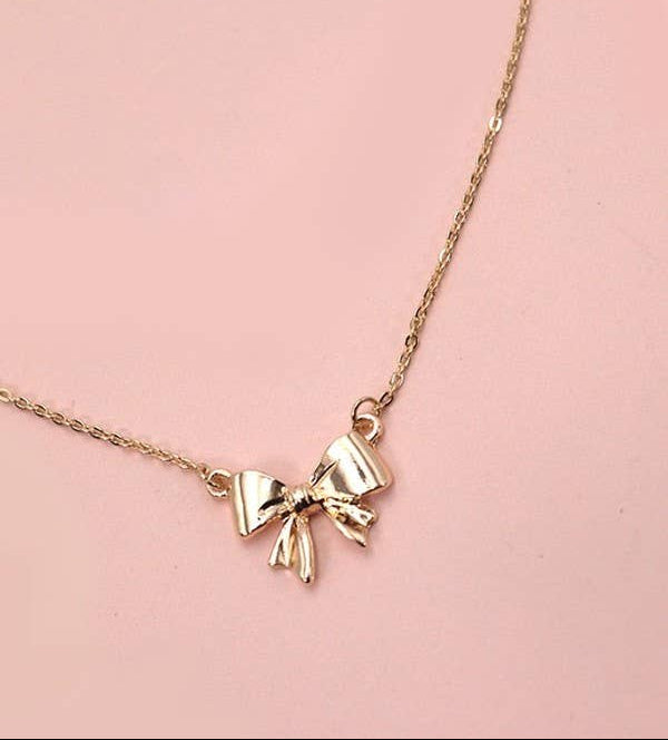 Gold Mini Bow Ribbon Necklace
