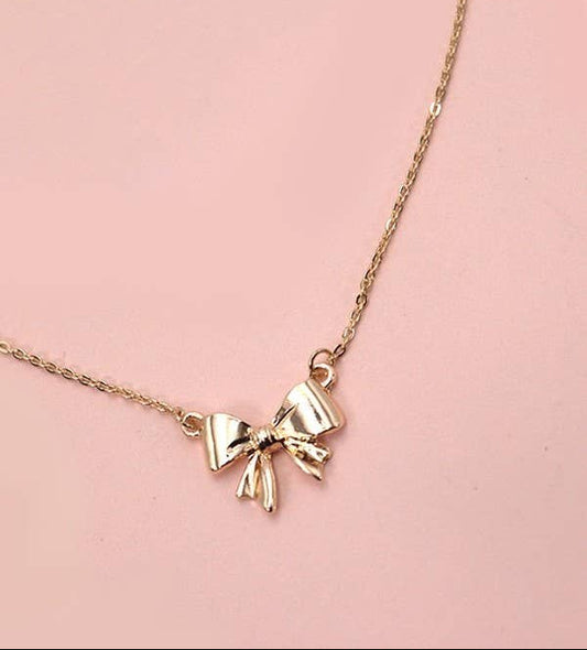 Gold Mini Bow Ribbon Necklace