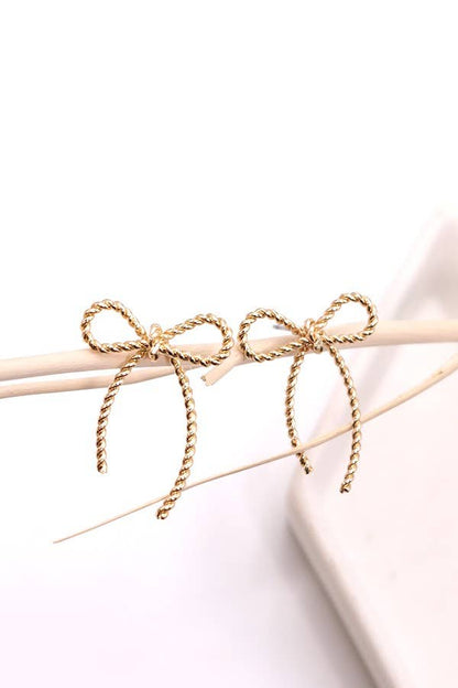 Gold Twisted Rope Bow Stud Earrings
