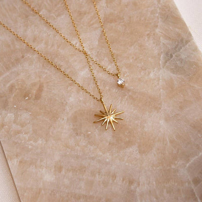 18k Gold Stainless Steel Starburst Charm Layered Necklace