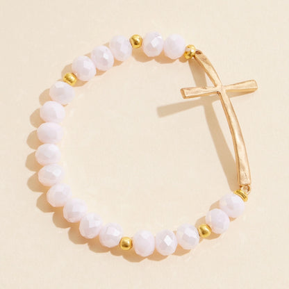 Glass Beaded Bracelet with Cross Charm