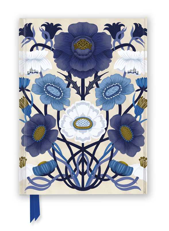 Blue & White Floral Blank Foiled Notebook / Journal (Magnetic Close)