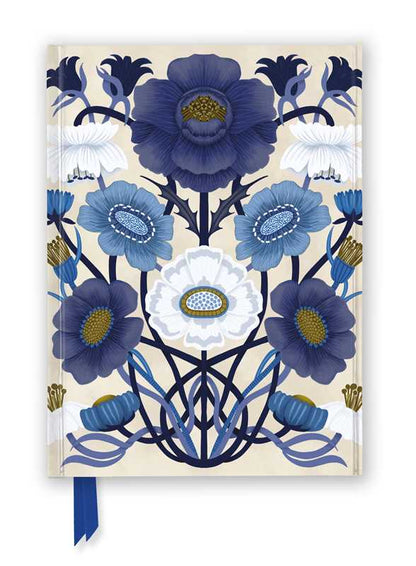 Blue & White Floral Blank Foiled Notebook / Journal (Magnetic Close)