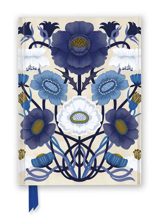 Blue & White Floral Blank Foiled Notebook / Journal (Magnetic Close)