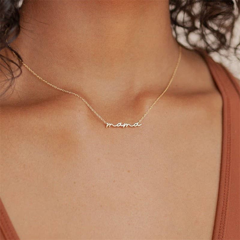 18K Gold Stainless Steel Mama Necklace