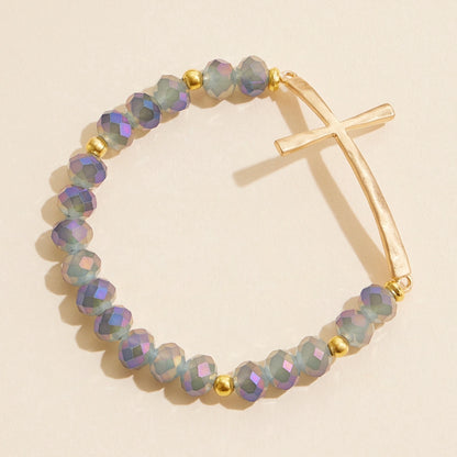 Glass Beaded Bracelet with Cross Charm