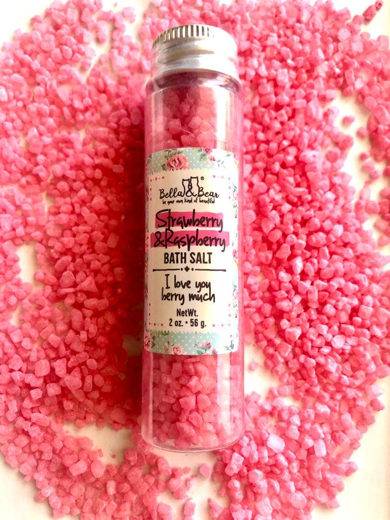 Set of 4 Mini Travel Bath Salts | Strawberry & Raspberry | I Love You Berry Much