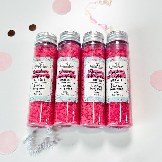 Set of 4 Mini Travel Bath Salts | Strawberry & Raspberry | I Love You Berry Much