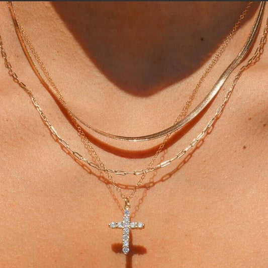 18K Gold Stainless Steel Layered Cross Pendant Necklace