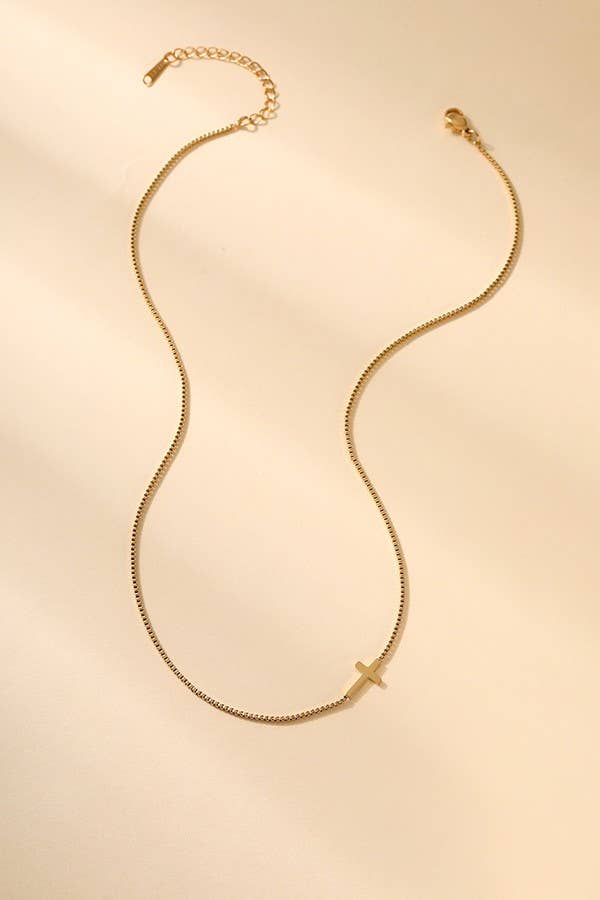 18K Gold Stainless Steel Sideways Cross Necklace