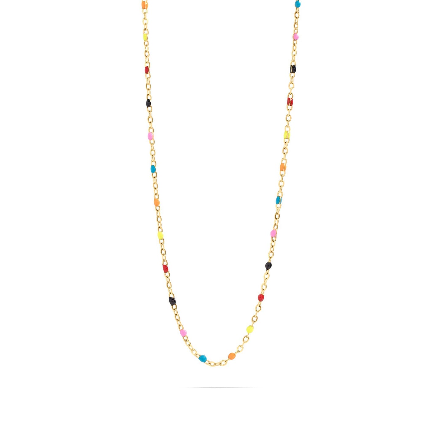 Necklace with multicolored beads on a white background