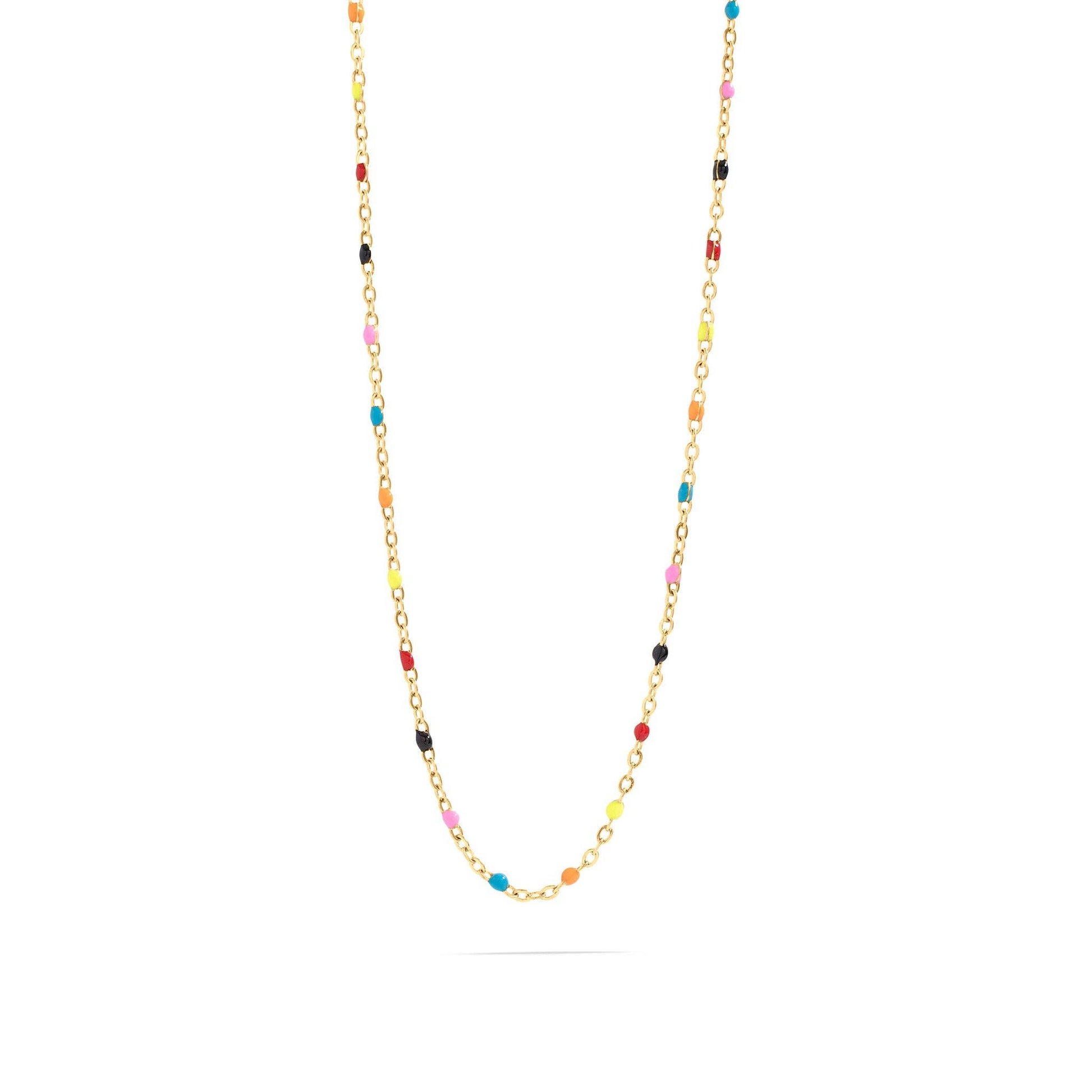 Necklace with multicolored beads on a white background