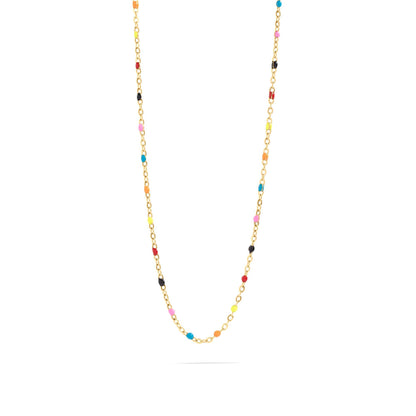 Necklace with multicolored beads on a white background