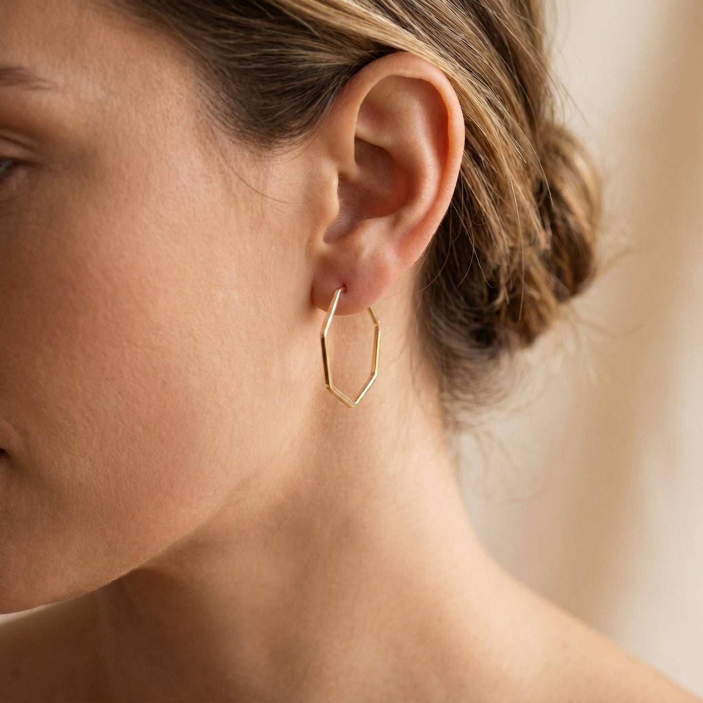 Gold Dipped Geometric Hexagon Hoop Earrings