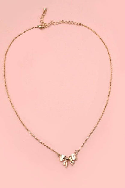 Gold Mini Bow Ribbon Necklace