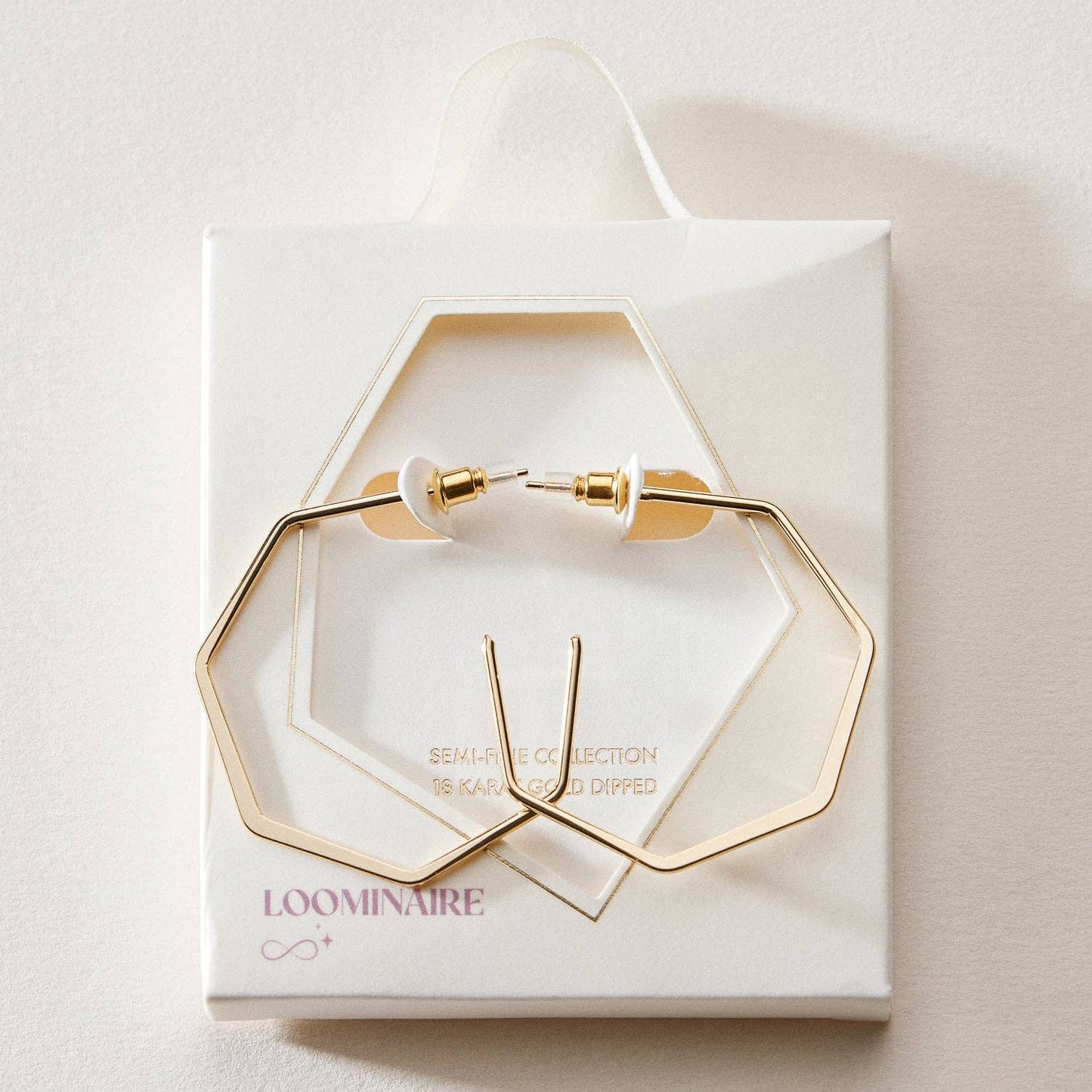 Gold Dipped Geometric Hexagon Hoop Earrings