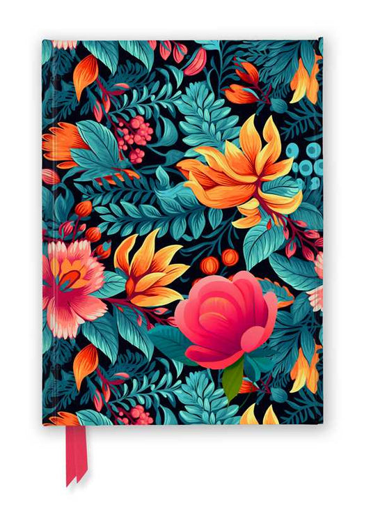 Teal Floral Blank Foiled Notebook / Journal (Magnetic Close)