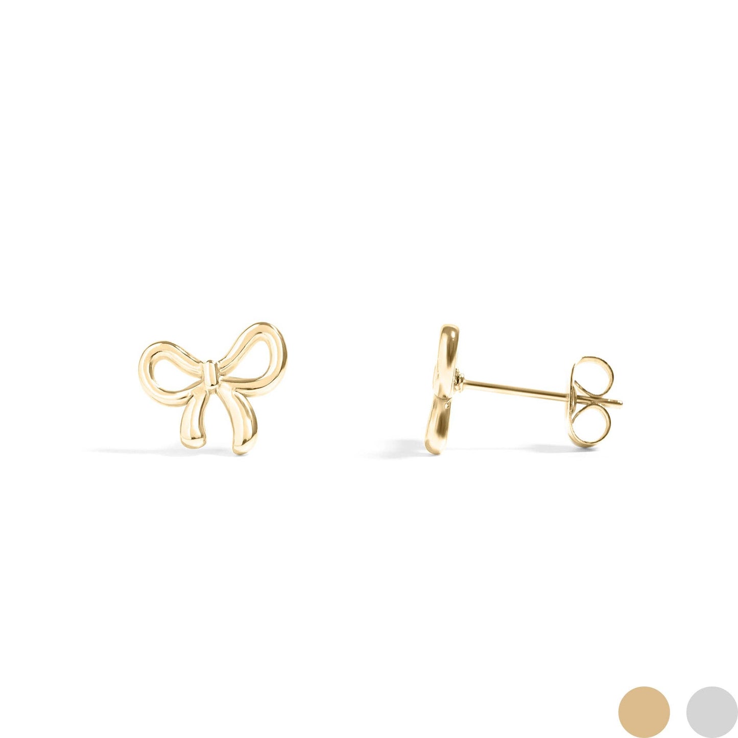 Gold bow-shaped earrings on a white background