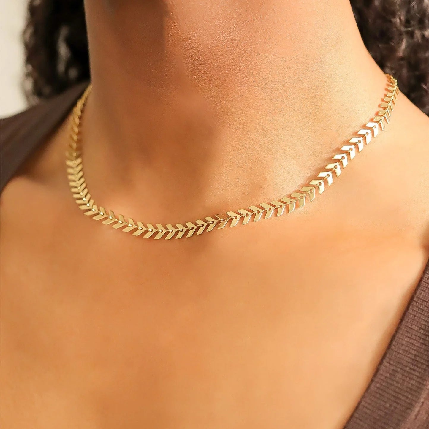 18k Gold PVD Stainless Steel Chevron Chain Necklace for Women
