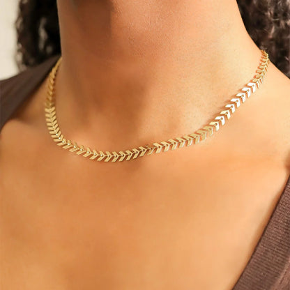 18k Gold PVD Stainless Steel Chevron Chain Necklace for Women